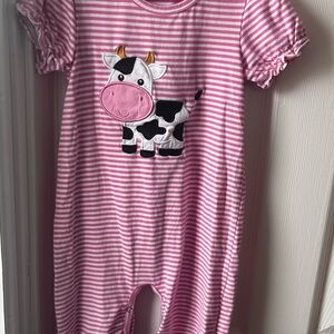 Pink Striped Jumpsuit with Cow Design